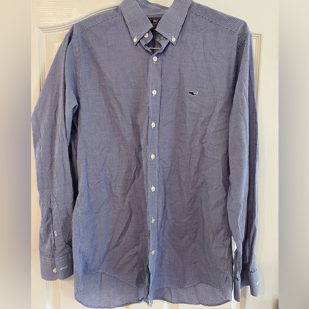 Blue Gingham Vineyard Vines Button Down “Whale Shirt” Size L